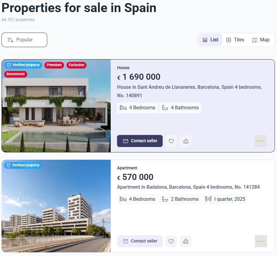 Property with Priority+, list view