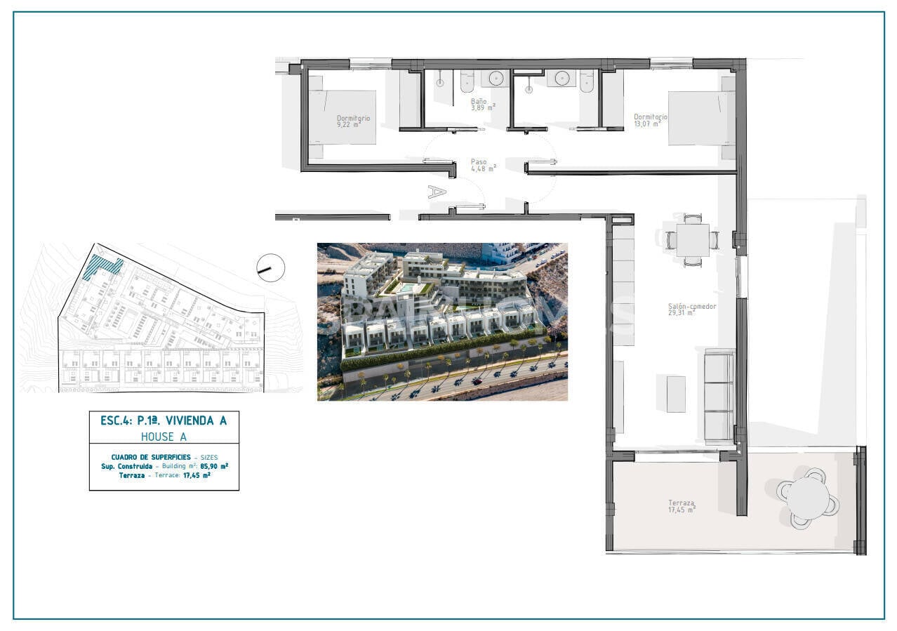 Kattohuoneisto Aguilas, Murcia, Espanja 2 makuuhuonetta, 78 m2 No. 121086