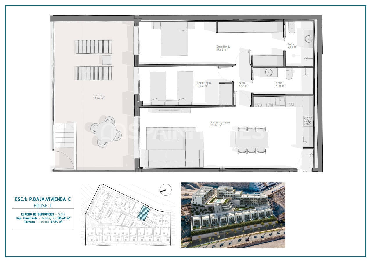 Kattohuoneisto Aguilas, Murcia, Espanja 2 makuuhuonetta, 78 m2 No. 121086