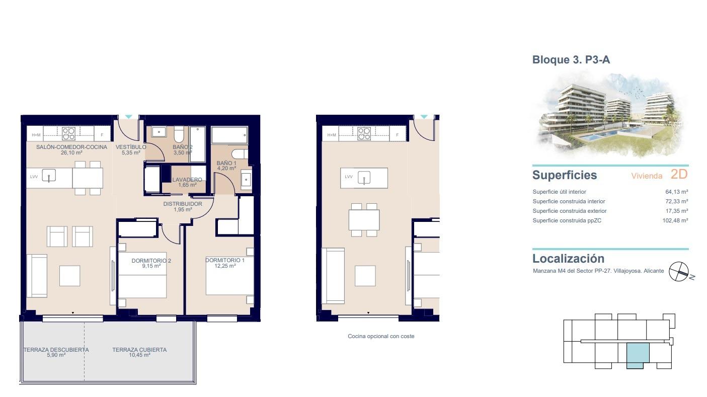 Apartament w Villajoyosa, Alicante, Hiszpania 2 sypialnie, 85 mkw. nr 197374