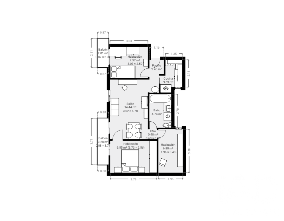 Wohnung in Barcelona, Spanien 3 Schlafzimmer, 59 m2 Nr. 198707