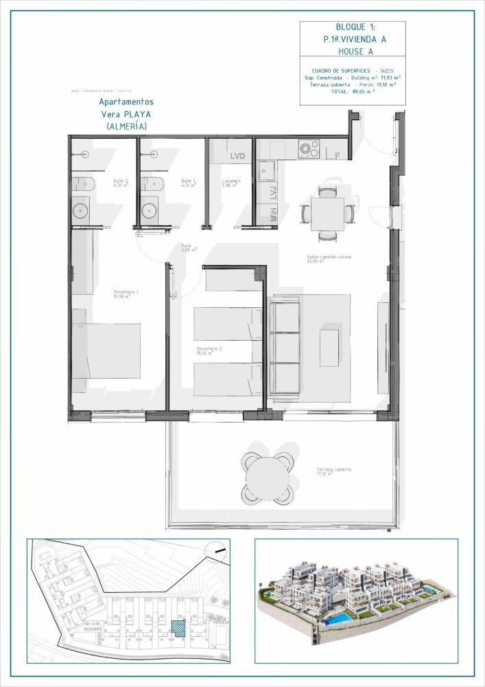 Apartament w Almeria, Hiszpania 2 sypialnie, 71 mkw. nr 197452