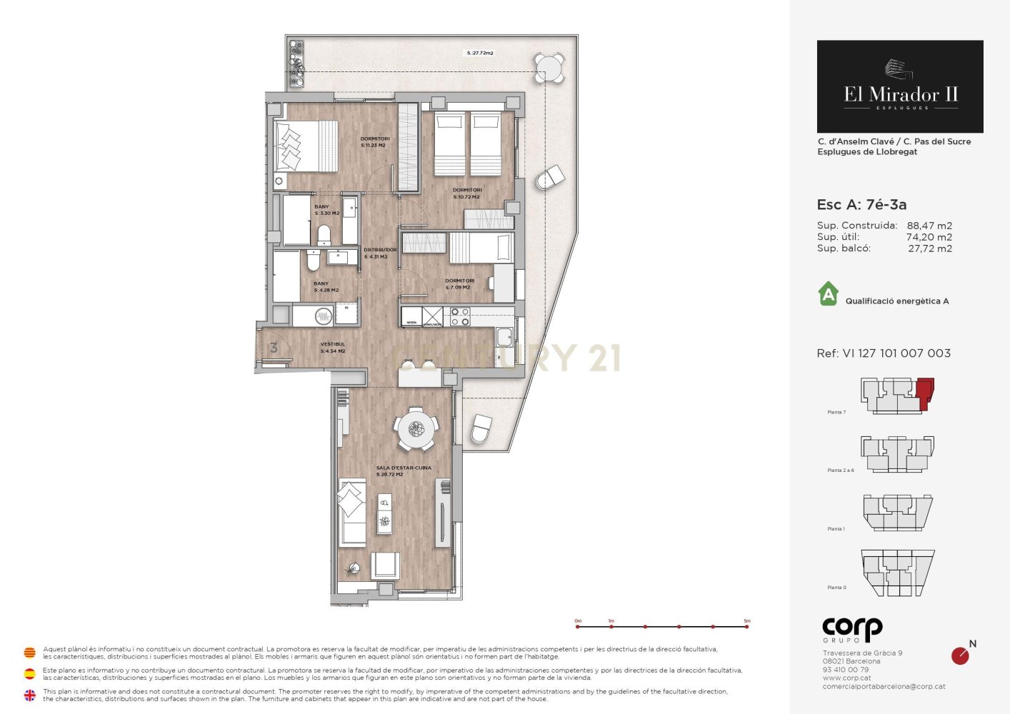 Appartamento a Esplugues de Llobregat, Barcelona, Spagna 3 camere da letto, 88.47 mq. N° 197542