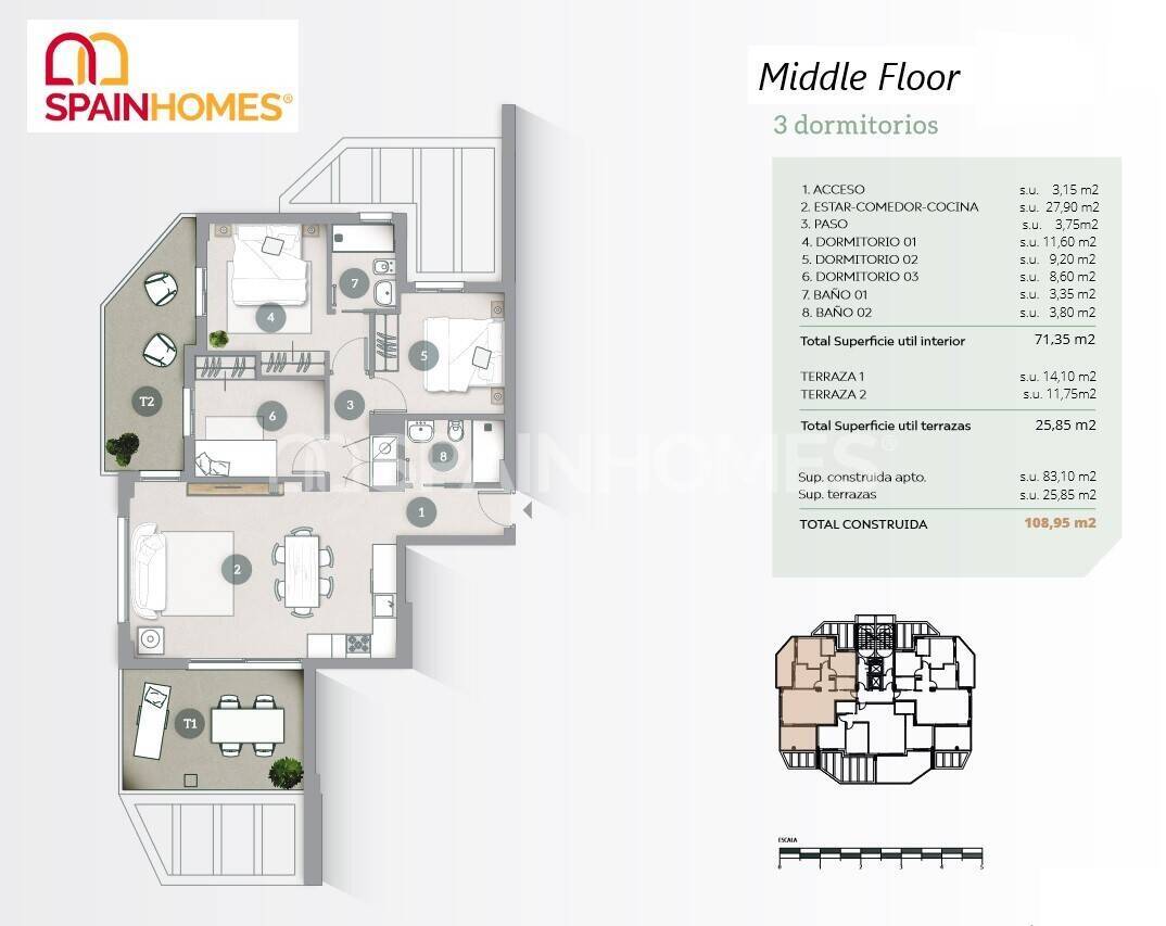 Huoneisto Calpe, Alicante, Espanja 3 makuuhuonetta, 80 m2 No. 107569