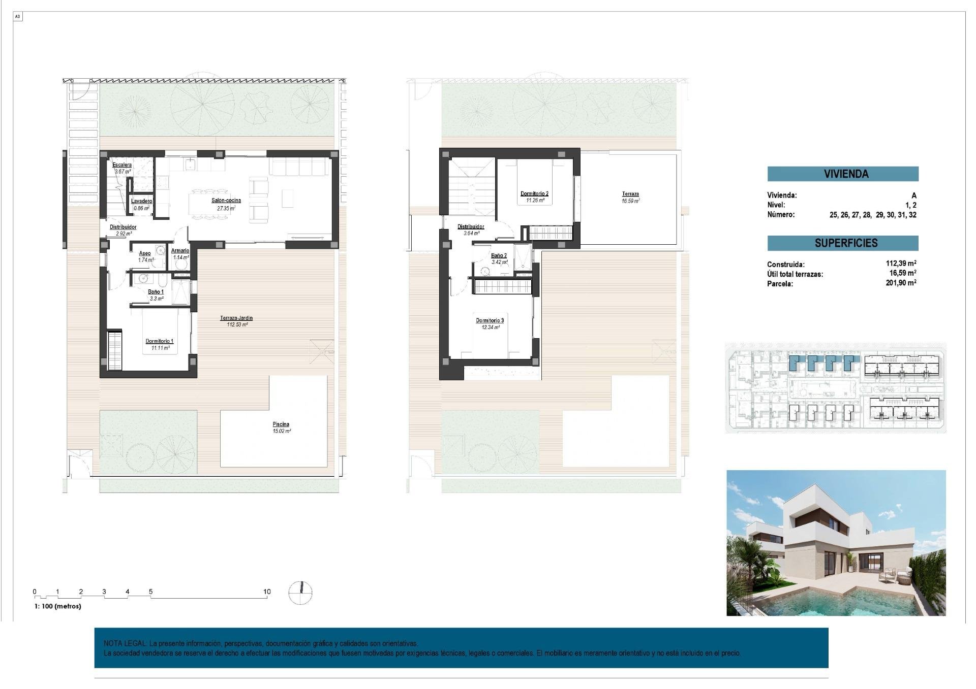 Villa a Los Alcazares, Murcia, Spagna 3 camere da letto, 112 mq. N° 112554