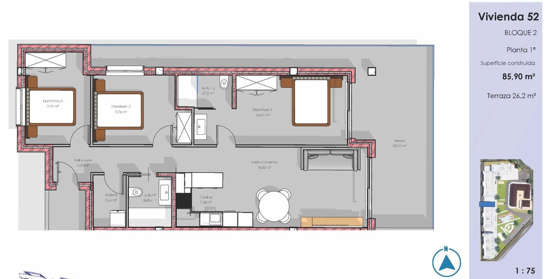 Apartament w Guardamar del Segura, Alicante, Hiszpania 3 sypialnie, 82 mkw. nr 187445