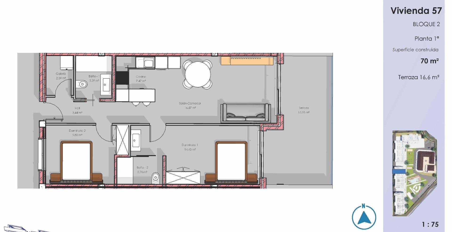 Apartament w Guardamar del Segura, Alicante, Hiszpania 2 sypialnie, 65 mkw. nr 187444