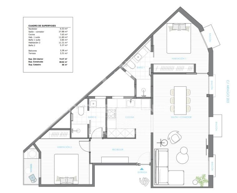 Apartament w Barcelona, Hiszpania 2 sypialnie, 86 mkw. nr 156758