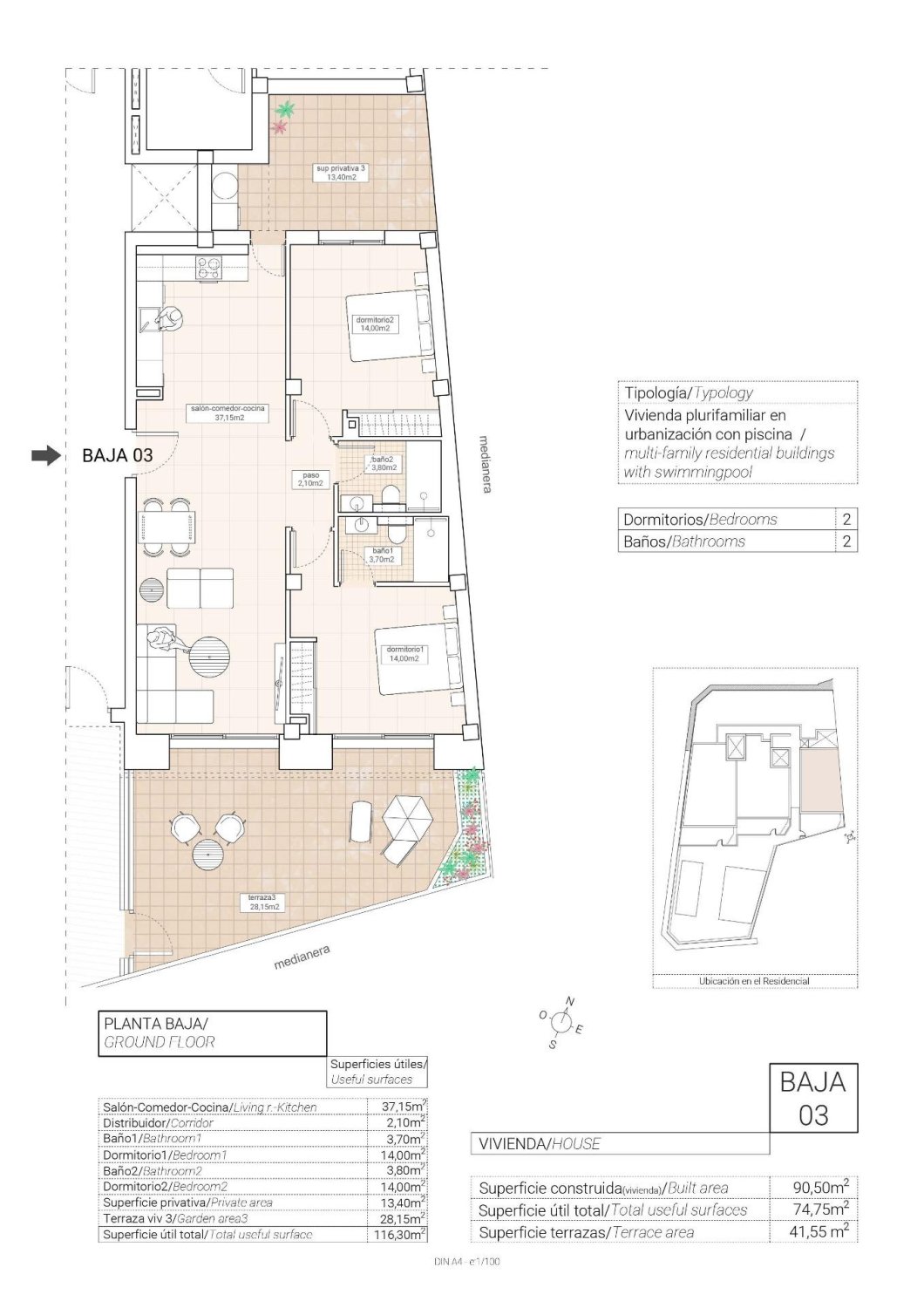 Apartment à Hondon De Las Nieves, Alicante, Espagne 2 chambres, 90 m2 No. 141878
