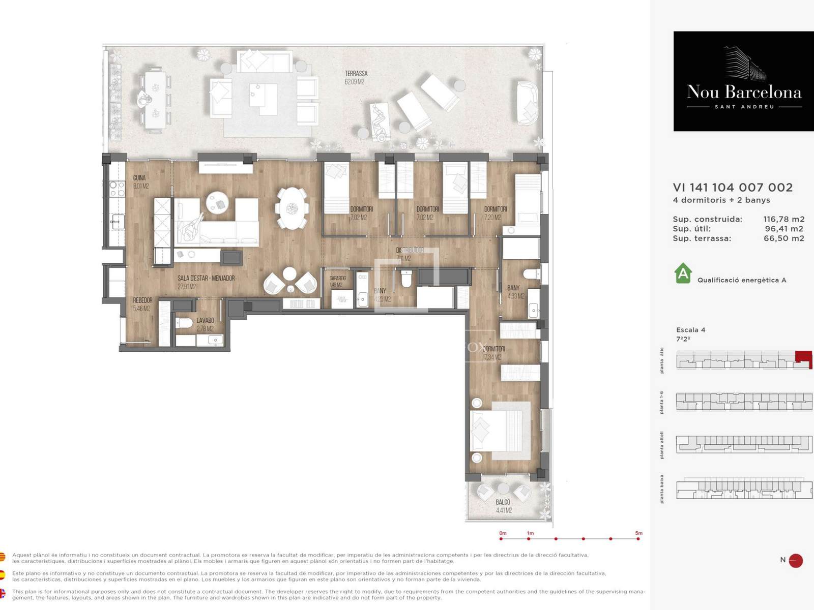Penthouse in Barcelona, Spain 4 bedrooms, 117 sq.m. No. 192763