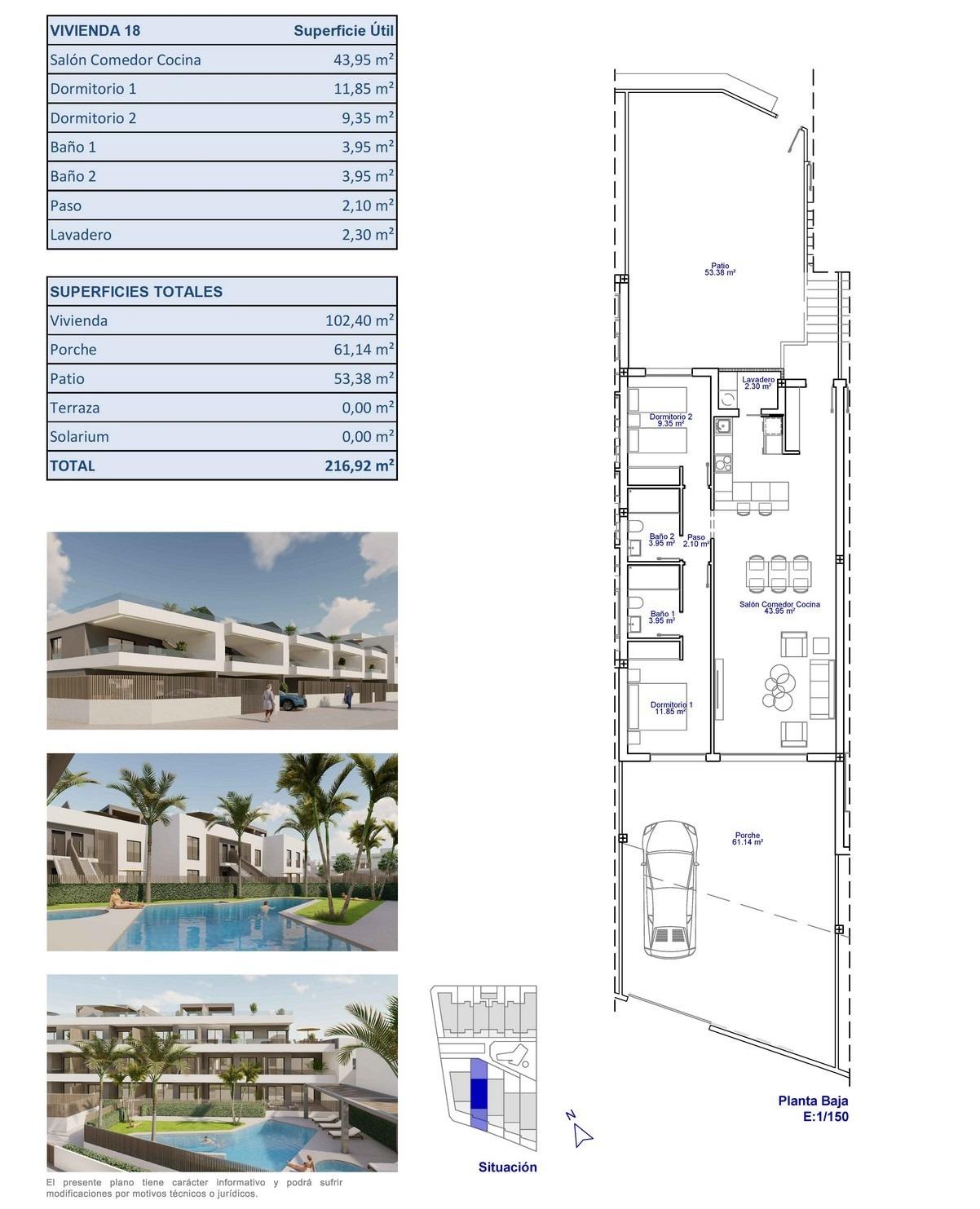 Bungalow i Pilar de la Horadada, Alicante, Spanien 2 sovrum, 102 kvm. Nr. 187385