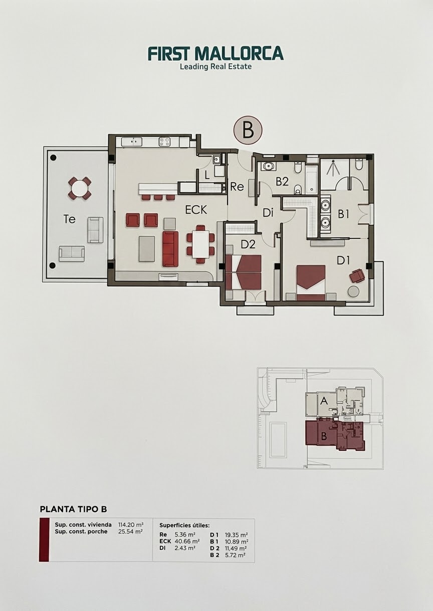 Wohnung in Palma de Majorca, Mallorca, Spanien 2 Schlafzimmer, 127 m2 Nr. 195395