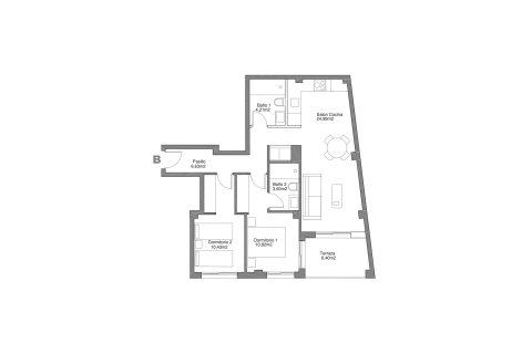 Apartment floor plan «2BR-45», 2 bedrooms in ROYAL STAR