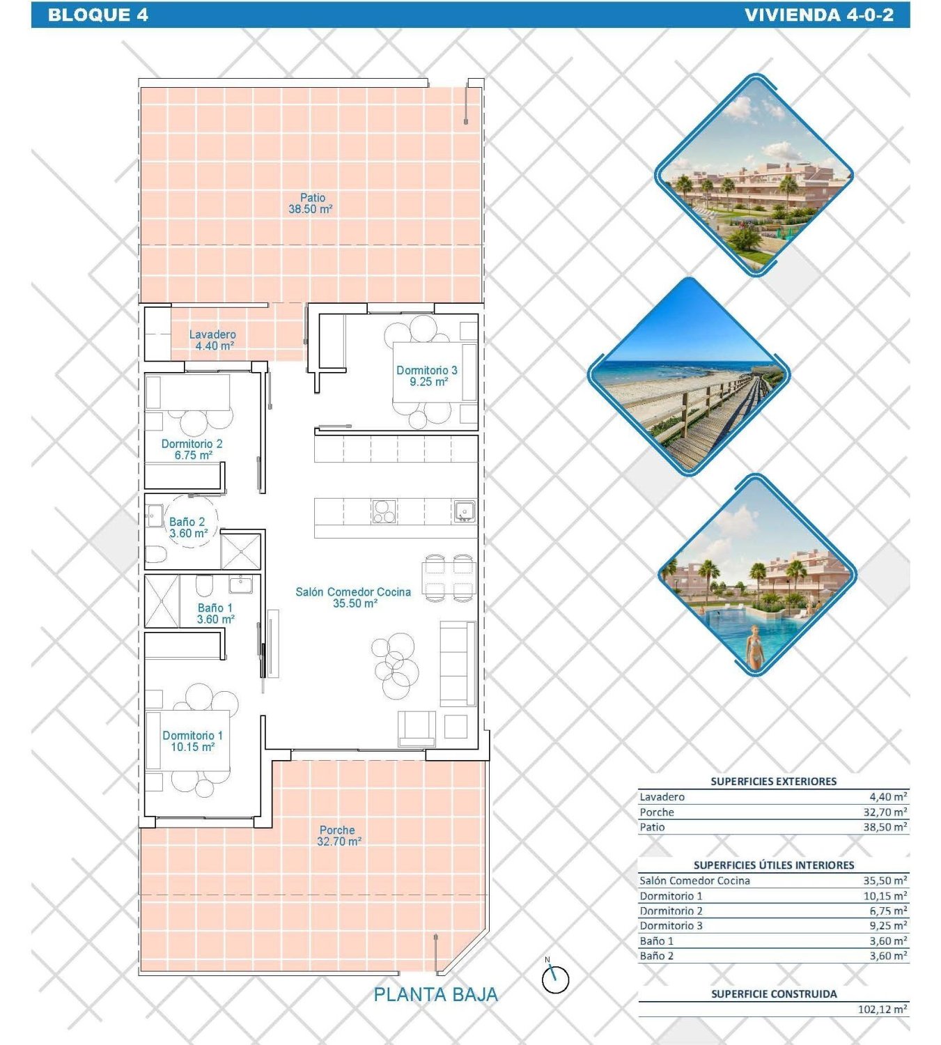 Dzīvoklis Pilar de la Horadada, Alicante, Spānijā 3 istabas, 102 m2 Nr. 195958