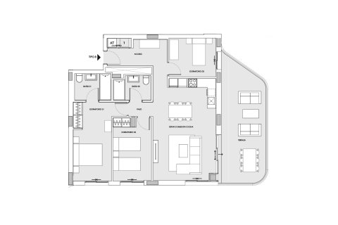 Планировка Квартиры «3BR-35» 3 спальни в ЖК Salinas Towers