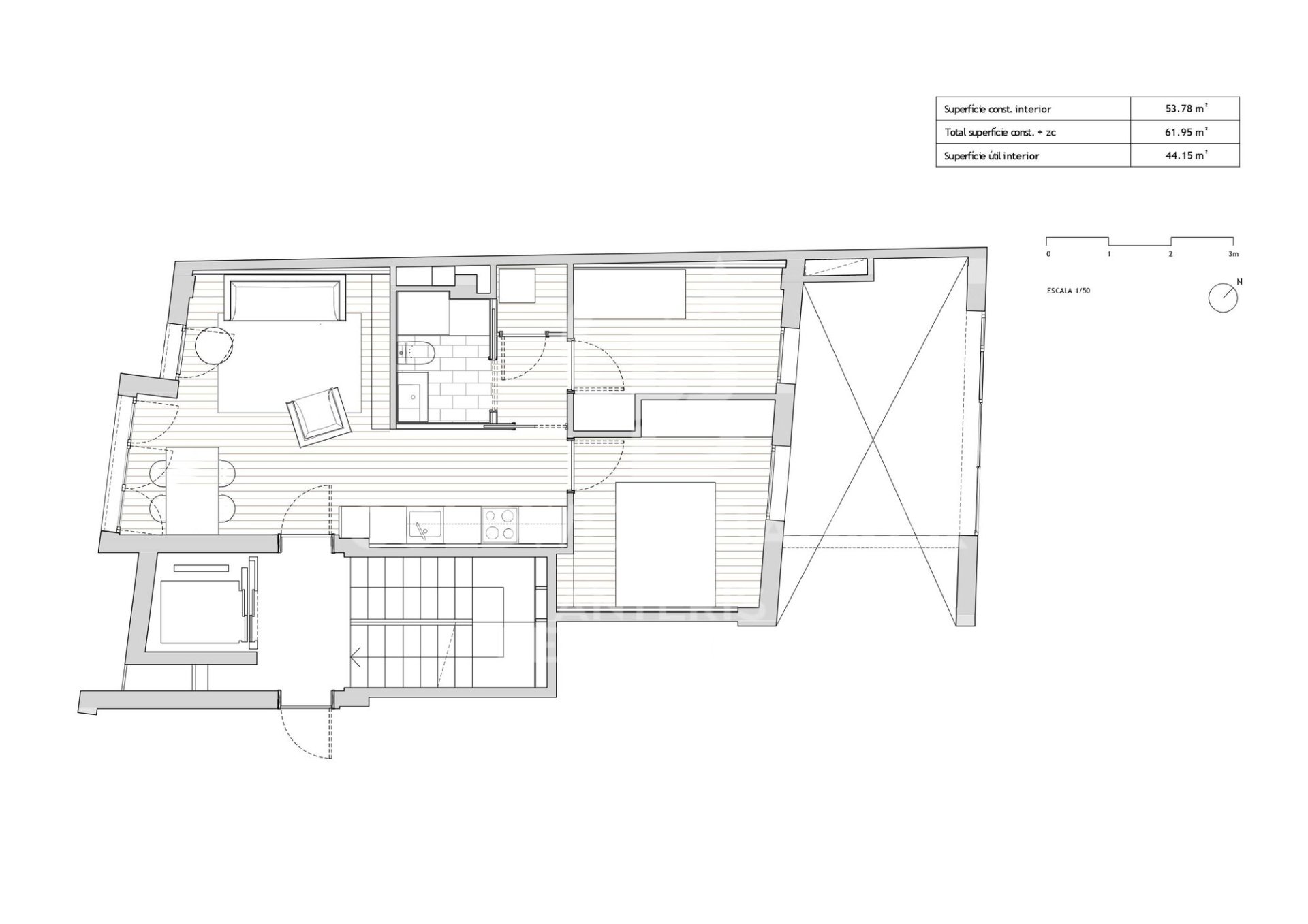 Wohnung in Barcelona, Spanien 2 Schlafzimmer, 54 m2 Nr. 178567