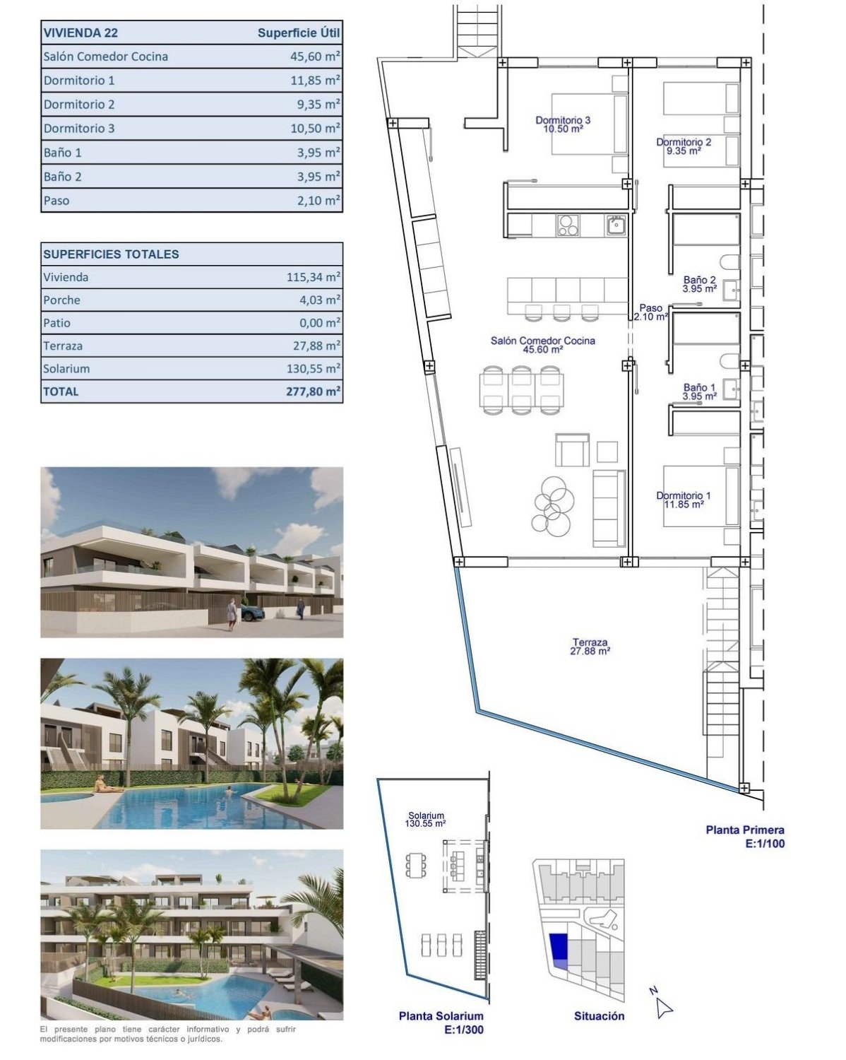 Bungalow i Pilar de la Horadada, Alicante, Spanien 3 sovrum, 115 kvm. Nr. 179511