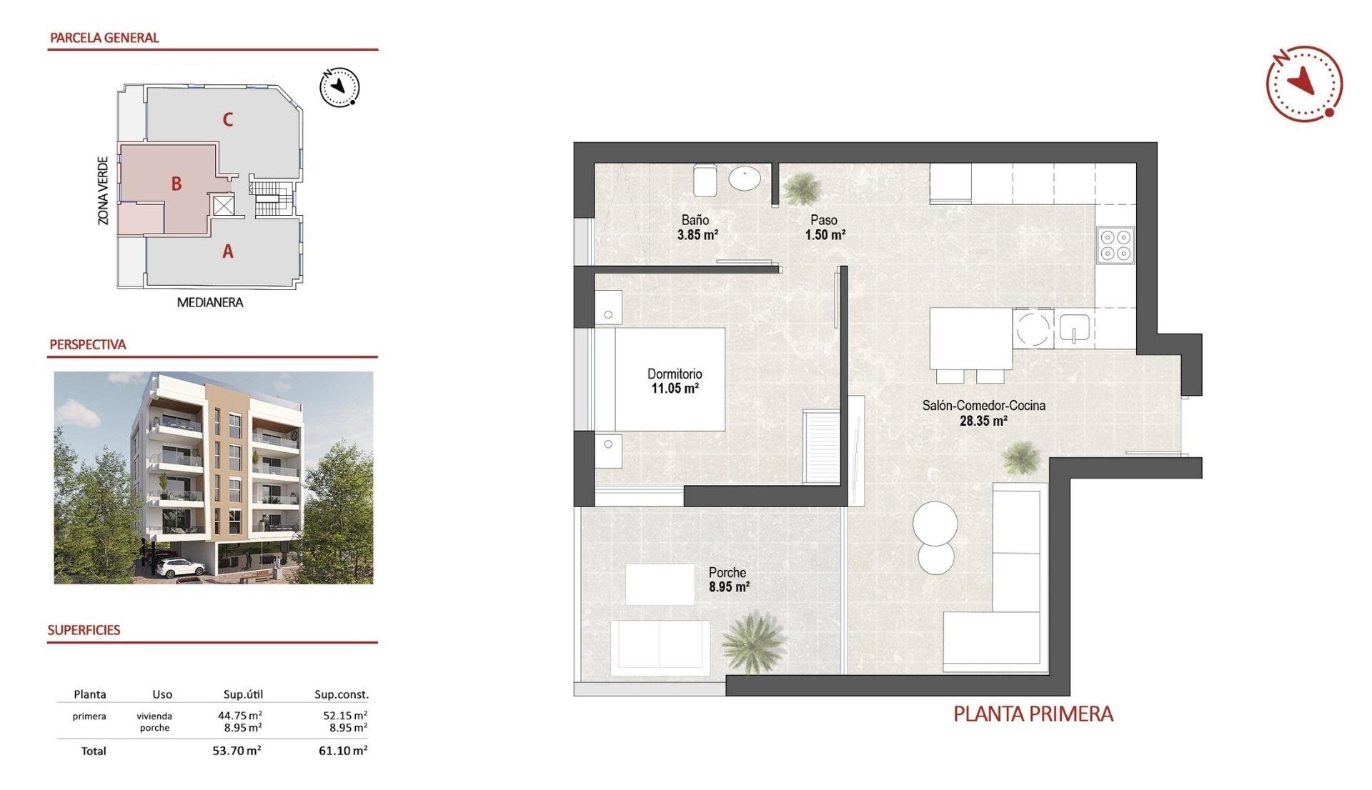 Huoneisto San Pedro del Pinatar, Murcia, Espanja 1 makuuhuone, 61 m2 No. 152174