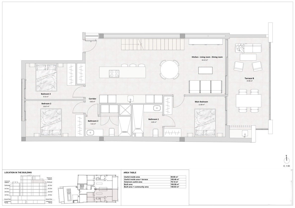 Penthäuser in Torrevieja, Alicante, Spanien 3 Schlafzimmer, 91 m2 Nr. 111440