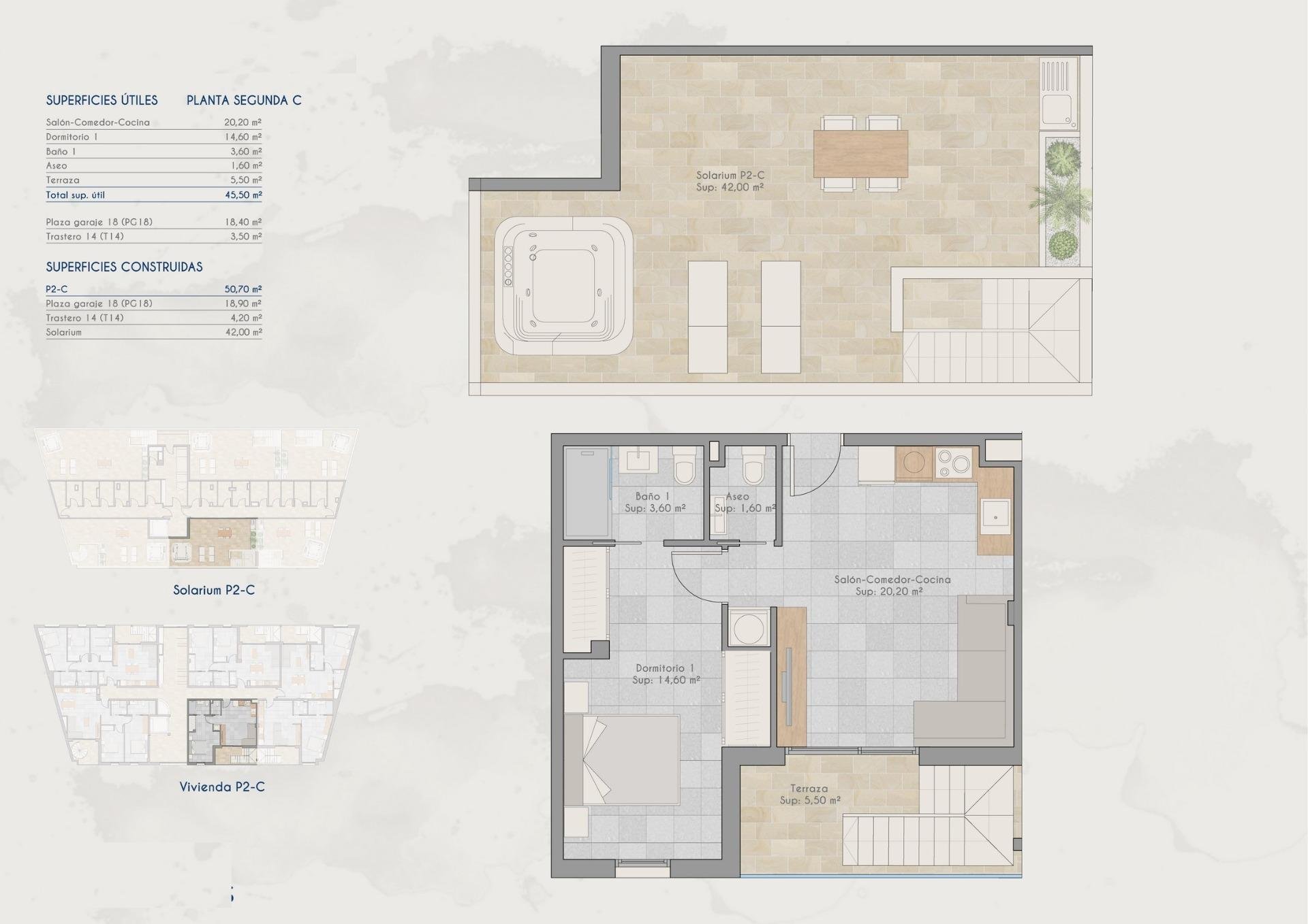 Kattohuoneisto Lo Pagan, Murcia, Espanja 1 makuuhuone, 50 m2 No. 187186