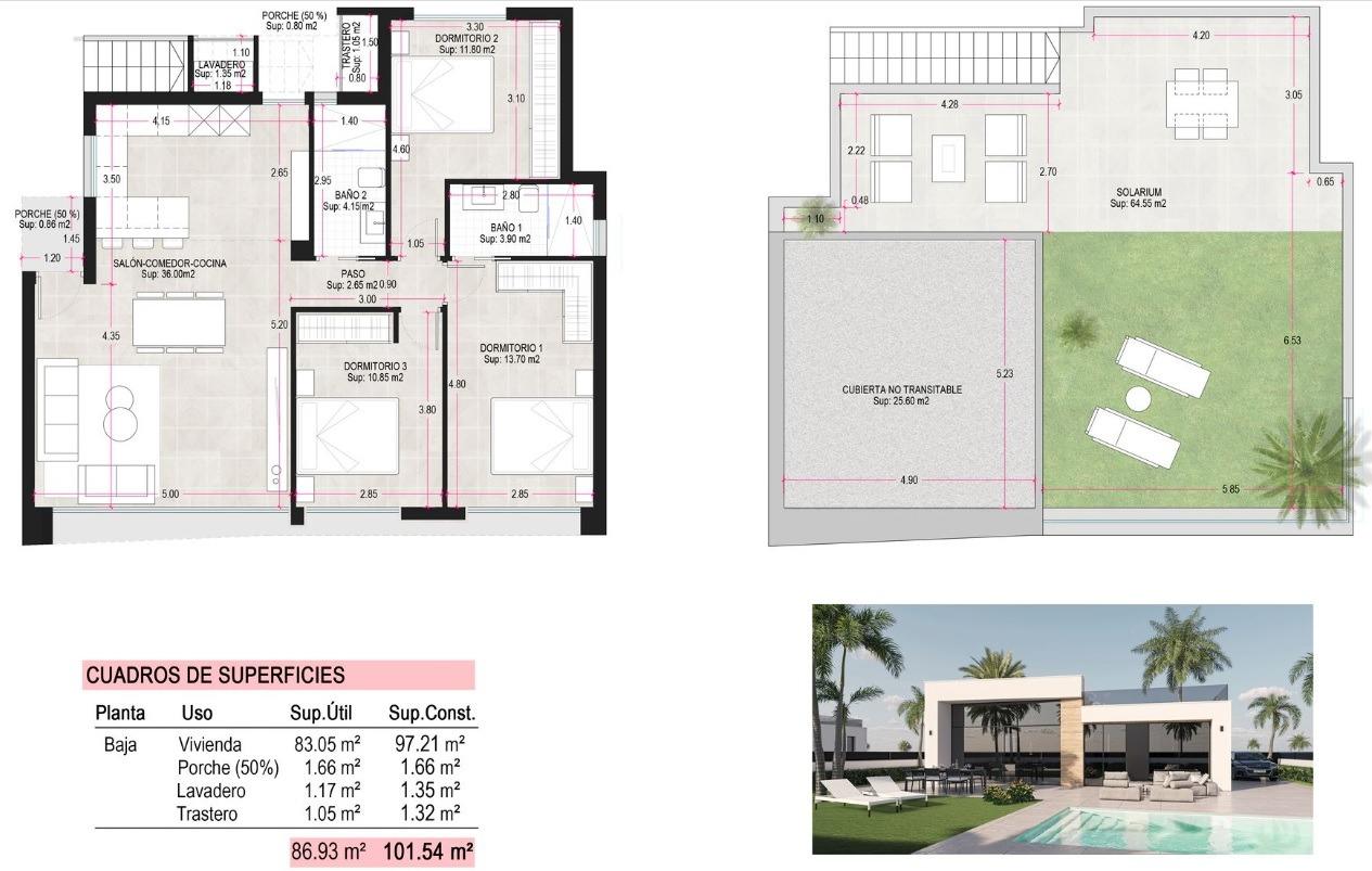 Villa à Condado de Alhama Golf Resort, Murcia, Espagne 3 chambres, 101 m2 No. 96098