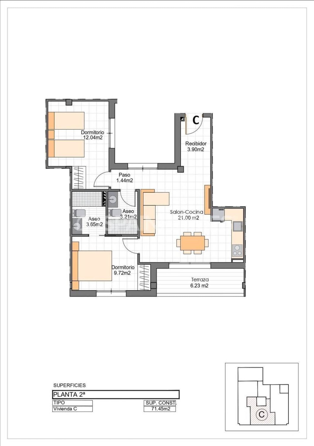Penthäuser in San Pedro del Pinatar, Murcia, Spanien 2 Schlafzimmer, 71 m2 Nr. 168154