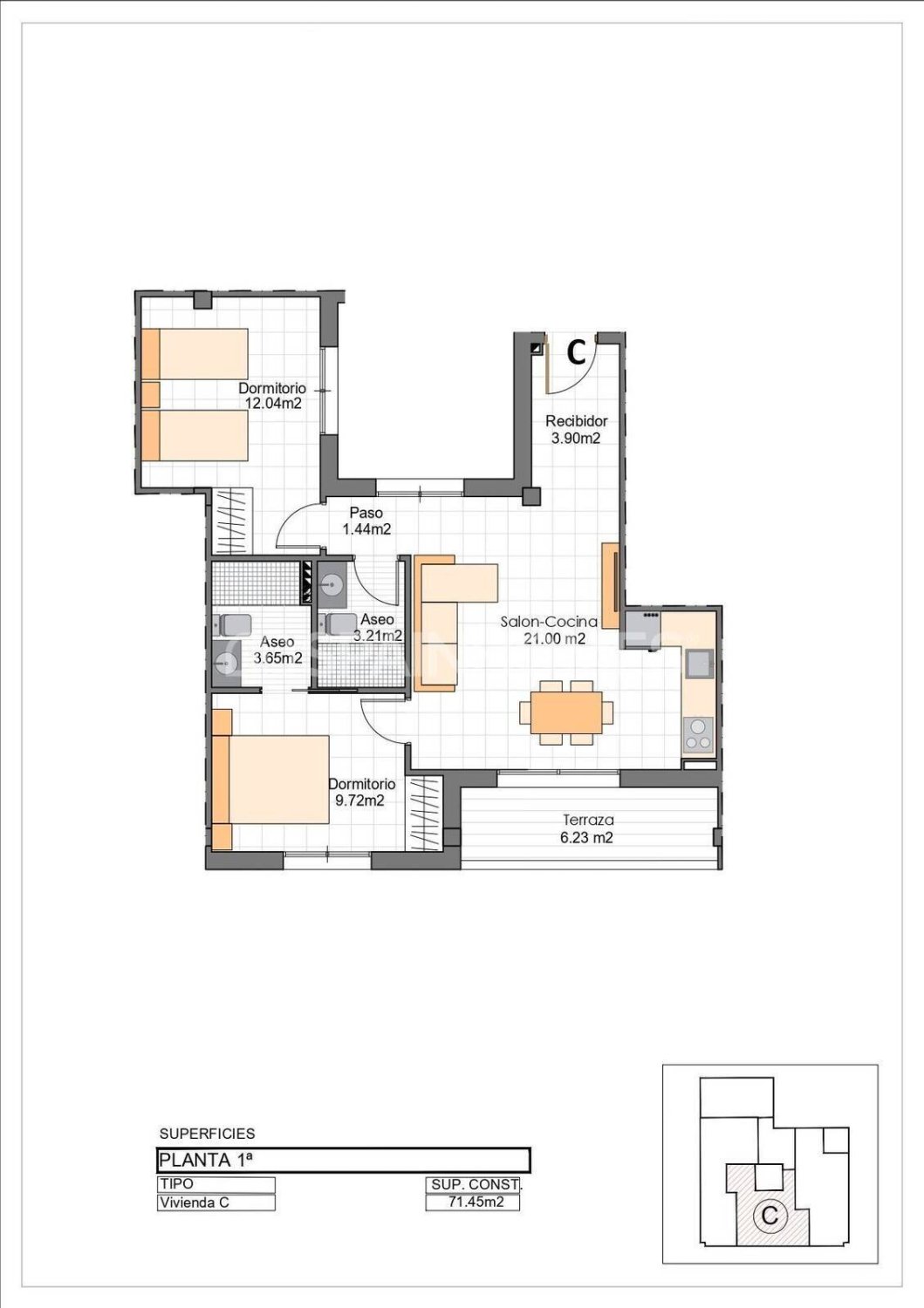 Penthäuser in San Pedro del Pinatar, Murcia, Spanien 2 Schlafzimmer, 71 m2 Nr. 168154
