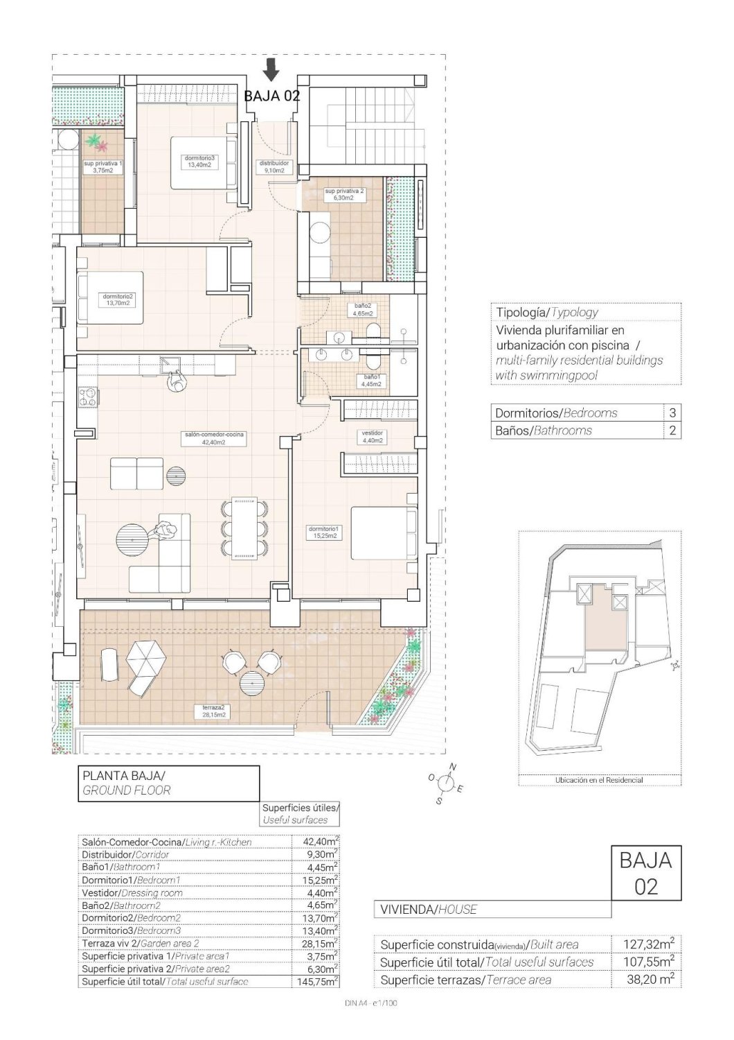 Appartamento a Hondon De Las Nieves, Alicante, Spagna 3 camere da letto, 127 mq. N° 170586
