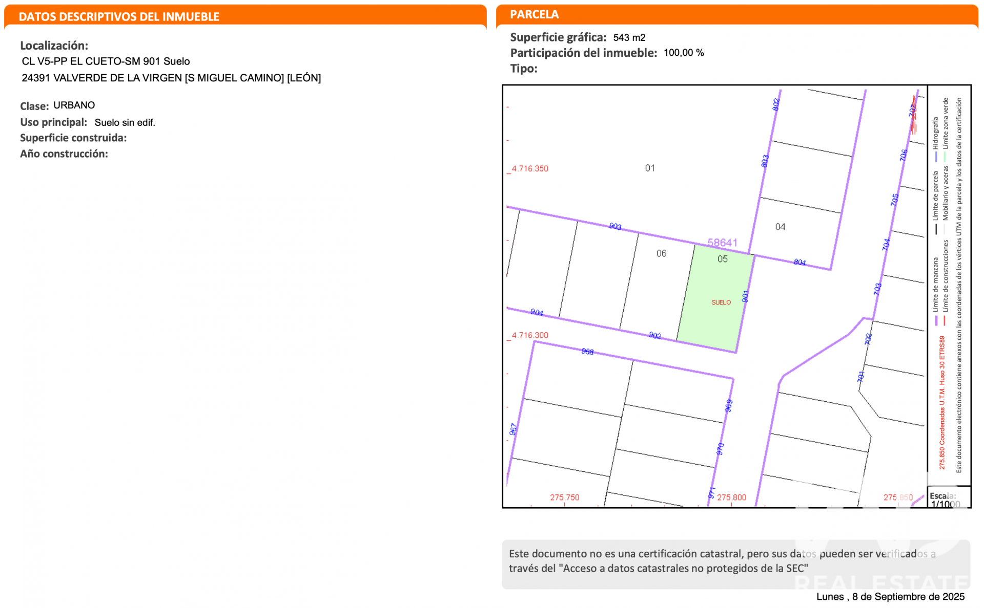 Land plot in Valverde de la Virgen, Leon, Spain 543 sq.m. No. 188035