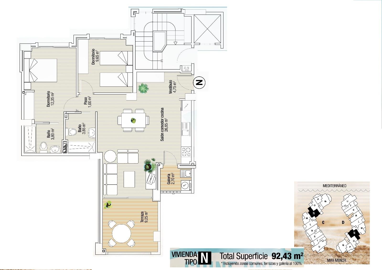 Apartment in La Manga del Mar Menor, Murcia, Spain 2 bedrooms, 92 sq.m. No. 134376