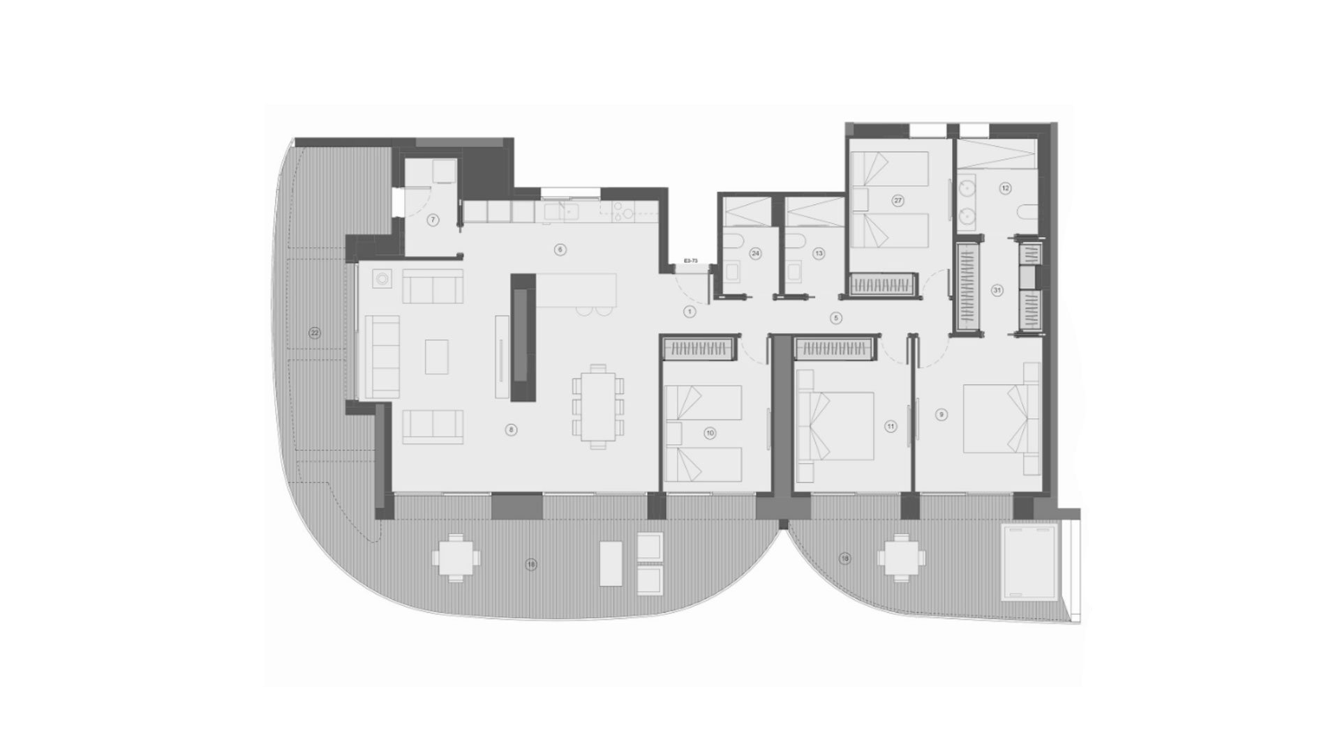 Lägenhet i TM Tower, Benidorm, Alicante, Spanien 4 sovrum, 227 kvm. Nr. 146949
