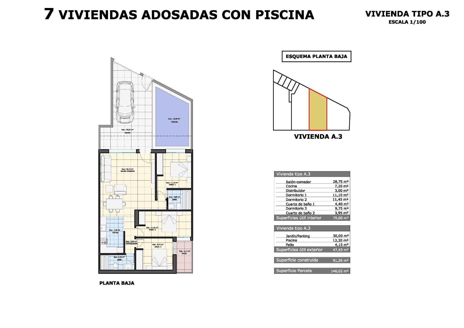 Bungalow en Pilar de la Horadada, Alicante, España 3 dormitorios, 91 m2 No. 141941