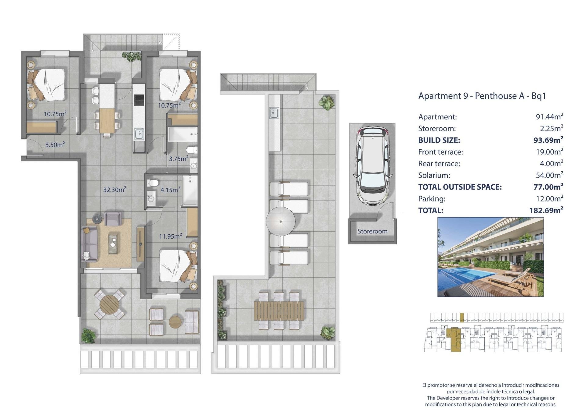 Kattohuoneisto Los Alcazares, Murcia, Espanja 3 makuuhuonetta, 93 m2 No. 193355