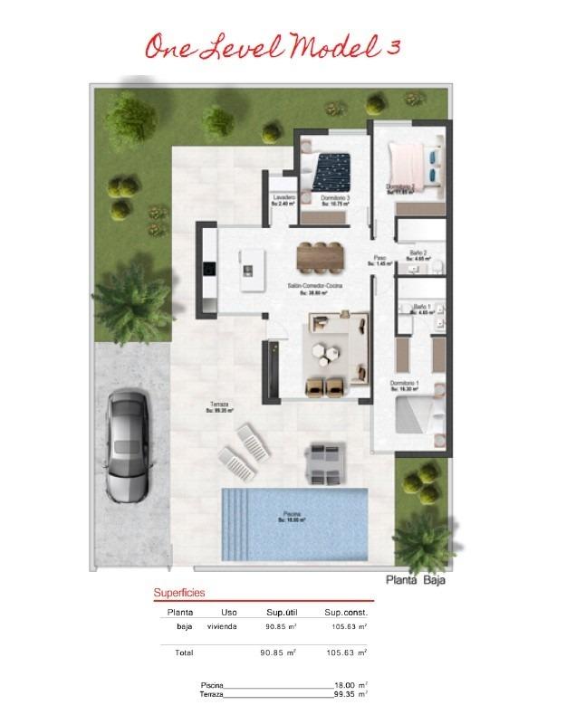 Villa en Banos Y Mendigo, Murcia, España 3 dormitorios, 105 m2 No. 135322