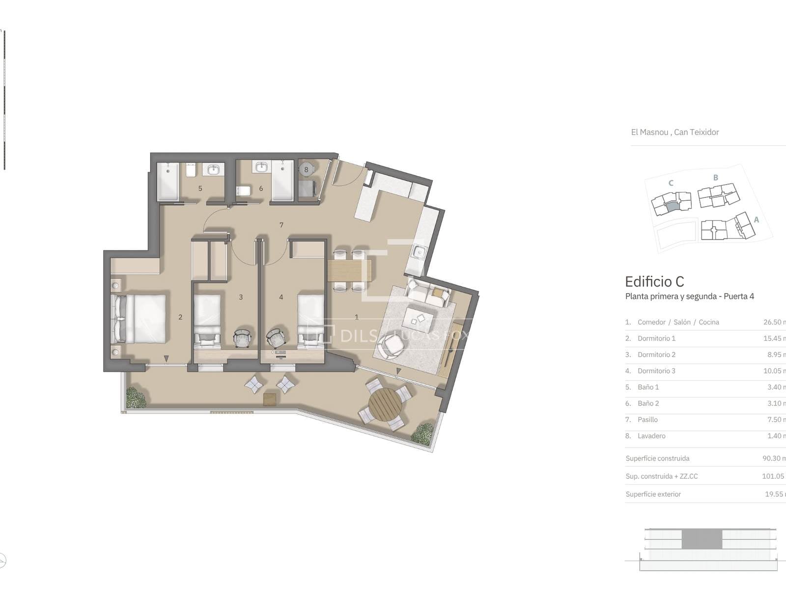 Dzīvoklis El Masnou, Barcelona, Spānijā 3 istabas, 89 m2 Nr. 168945