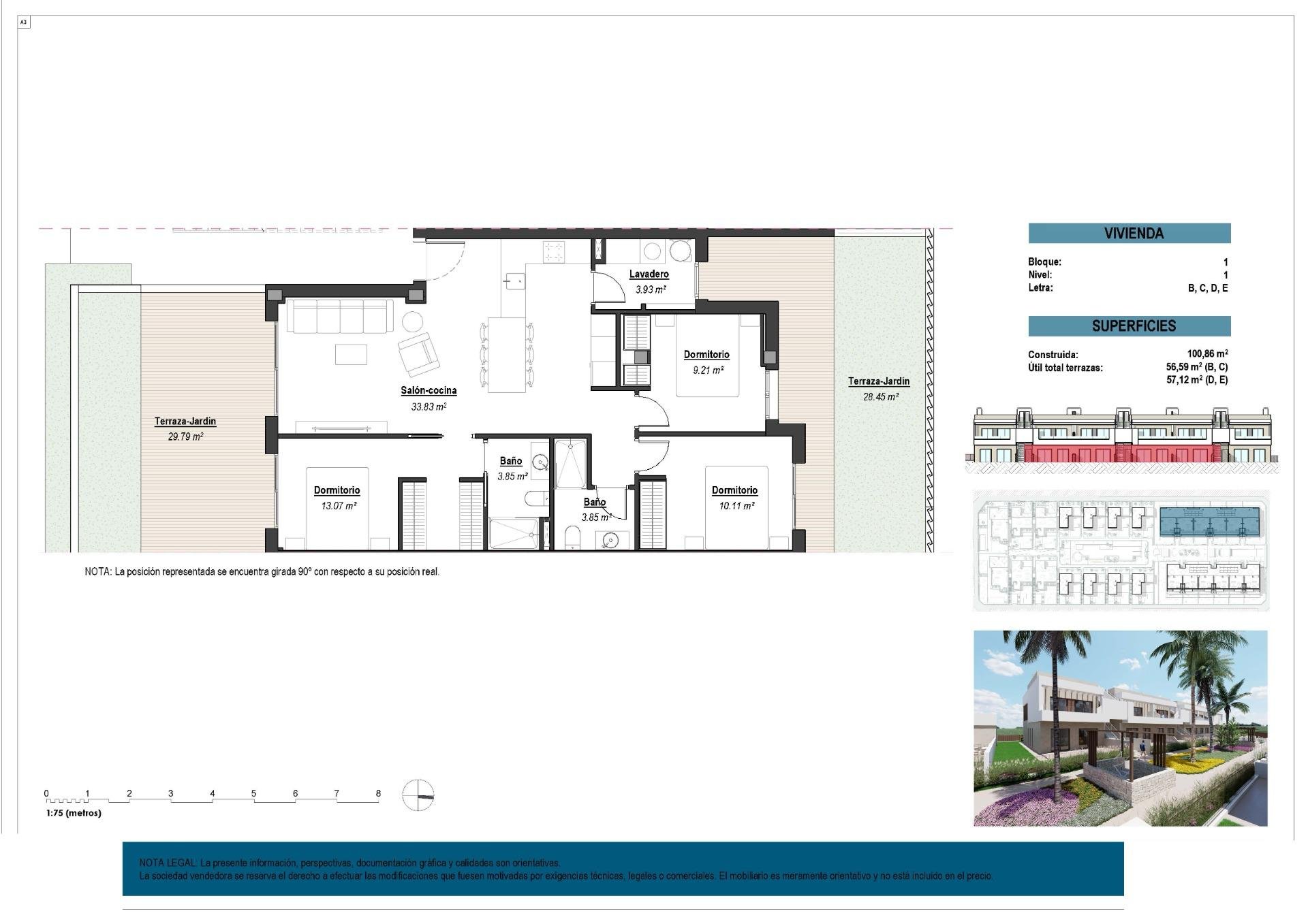 Bungalow à Murcia, Espagne 3 chambres, 100 m2 No. 141906
