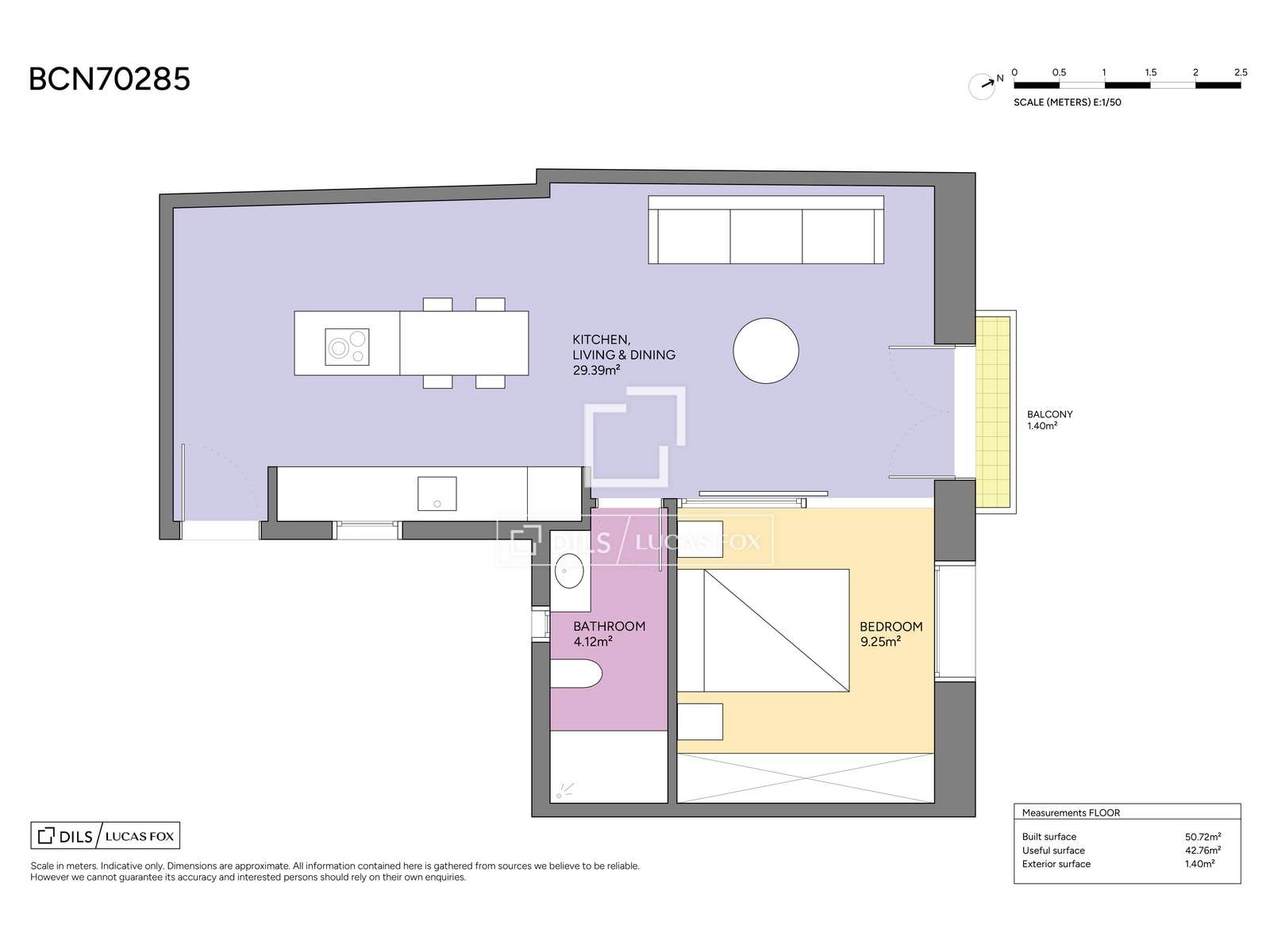 Wohnung in Barcelona, Spanien 1 Schlafzimmer, 42 m2 Nr. 192806