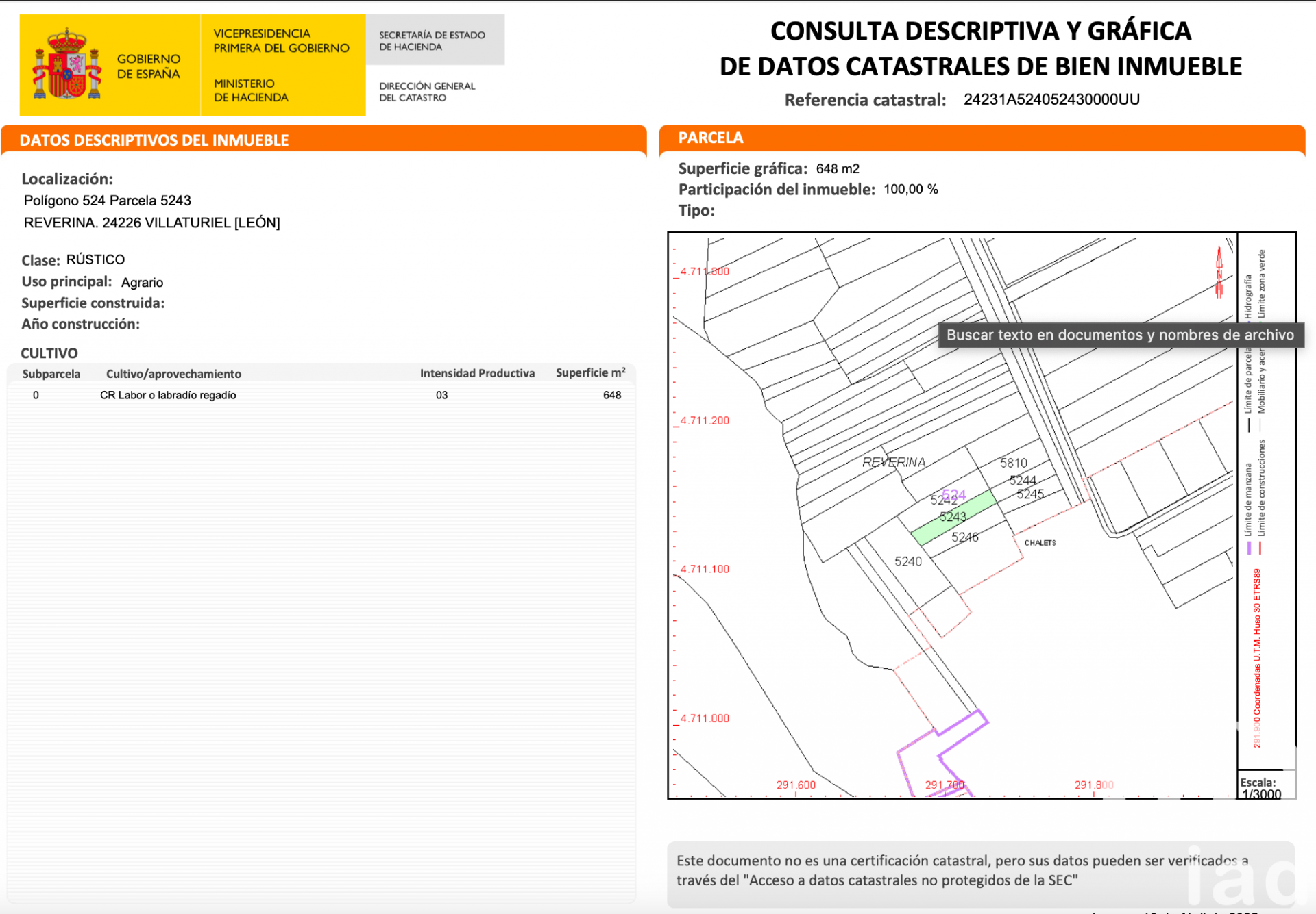 Land plot in Villaturiel, Leon, Spain 648 sq.m. No. 185922