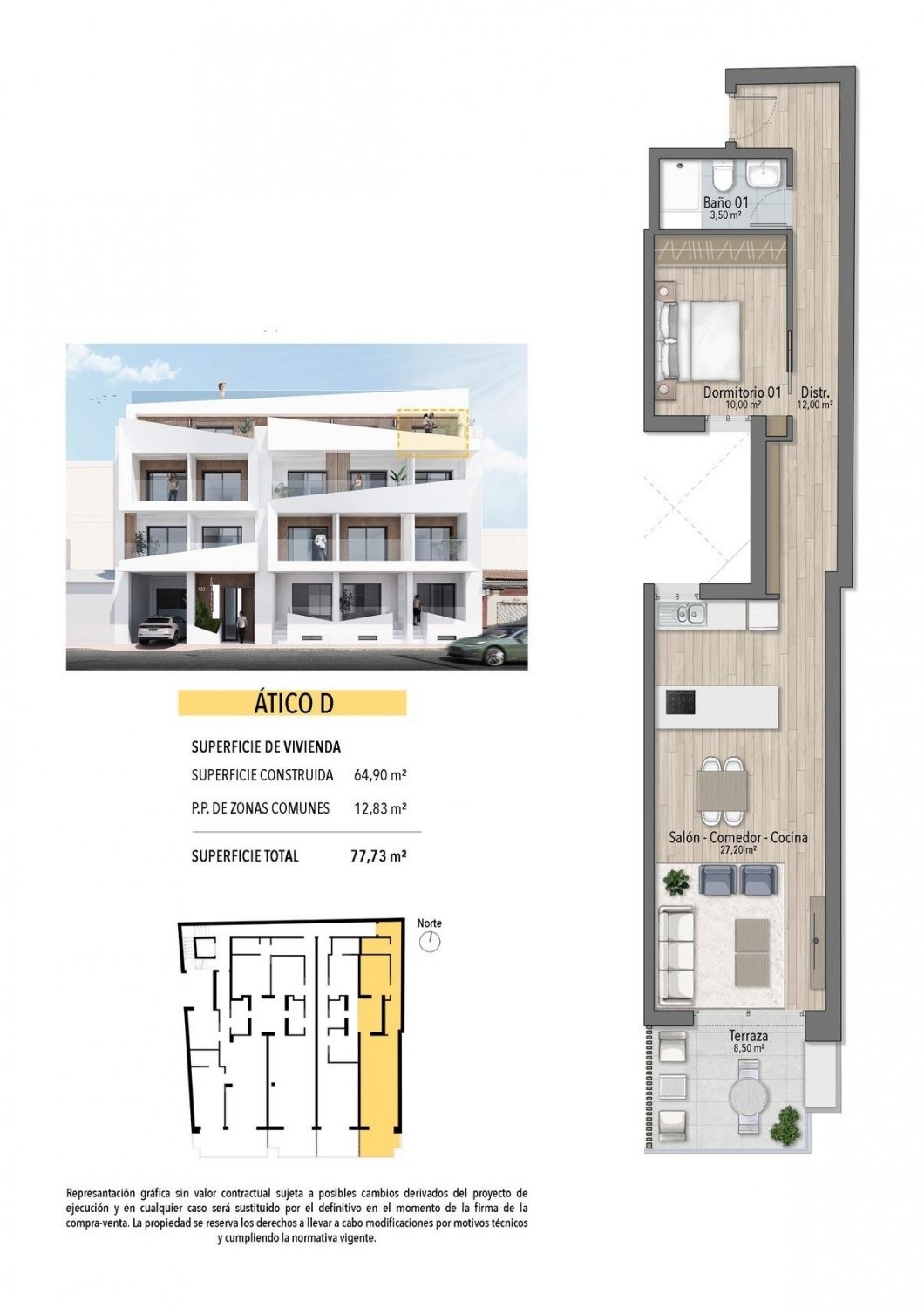 Penthäuser in Torrevieja, Alicante, Spanien 2 Schlafzimmer, 74 m2 Nr. 111265