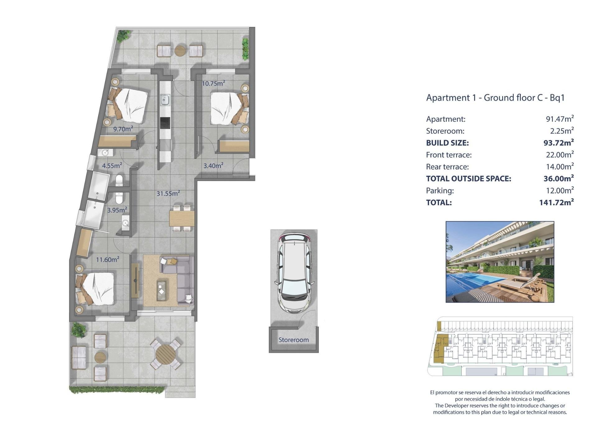 Apartament w Murcia, Hiszpania 3 sypialnie, 93 mkw. nr 193380