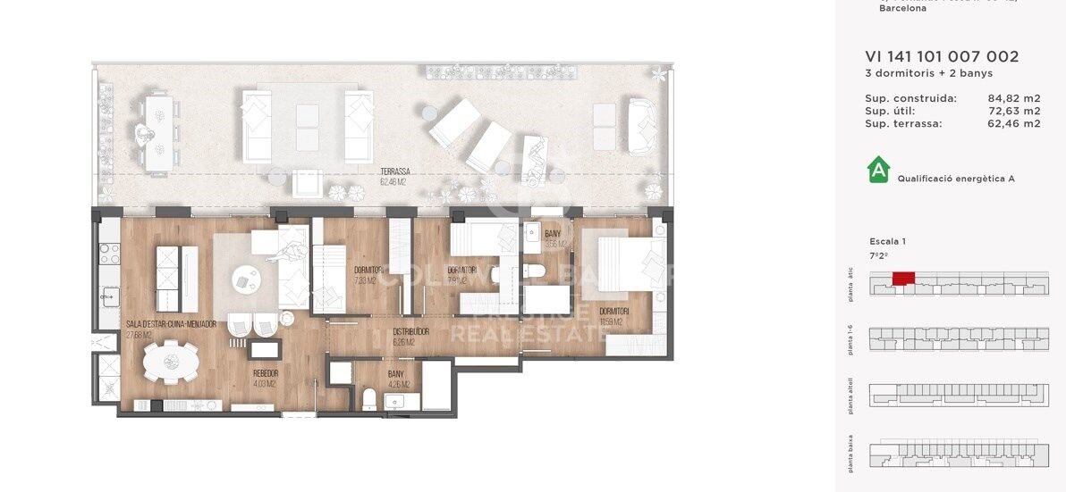 Penthouse w Barcelona, Hiszpania 3 sypialnie, 85 mkw. nr 159425