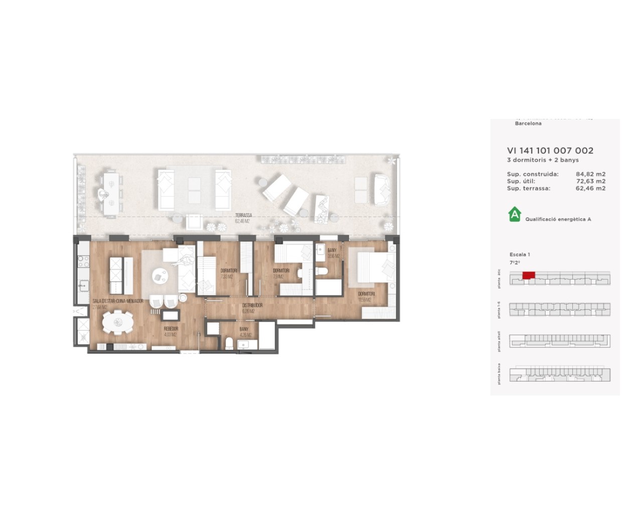 Penthäuser in Barcelona, Spanien 3 Schlafzimmer, 85 m2 Nr. 159429