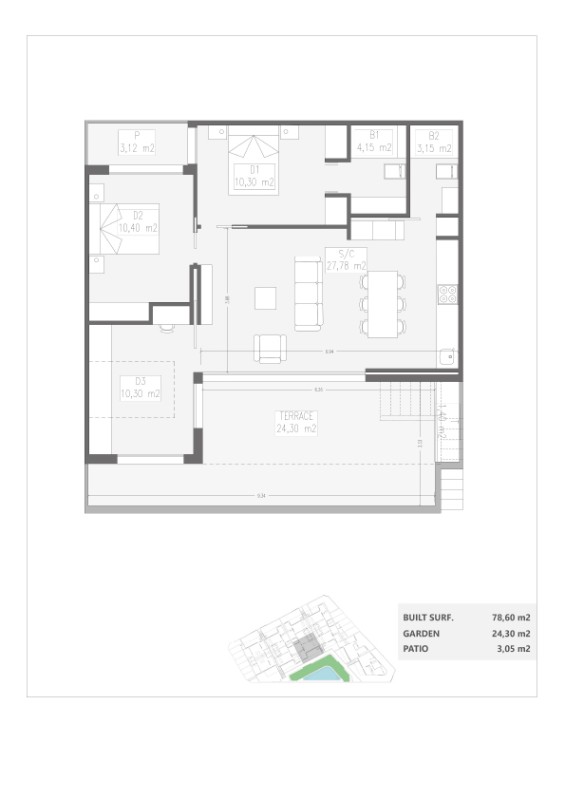 Квартира в Сан-Педро-дель-Пинатар, Мурсия, Испания 3 спальни, 79м2 №144803