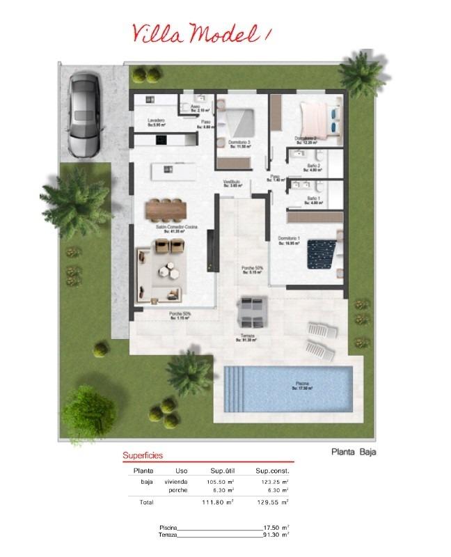 Villa Banos Y Mendigo, Murcia, Spānijā 3 istabas, 123 m2 Nr. 75604