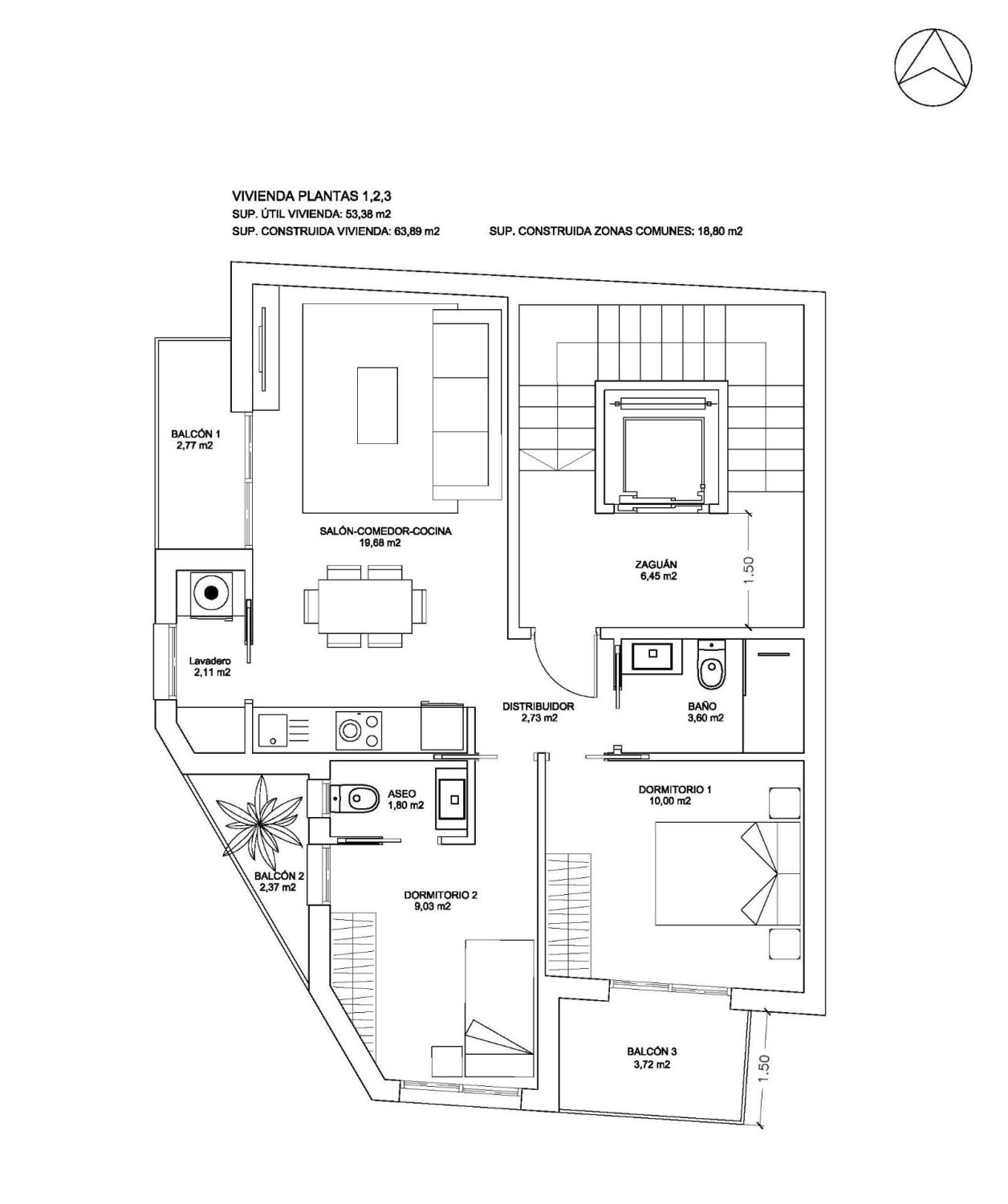 Apartment in Alicante, Spain 2 bedrooms, 63 sq.m. No. 187426