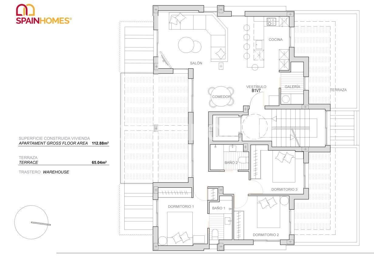 Penthouse à Torre-Pacheco, Murcia, Espagne 3 chambres, 112 m2 No. 73963