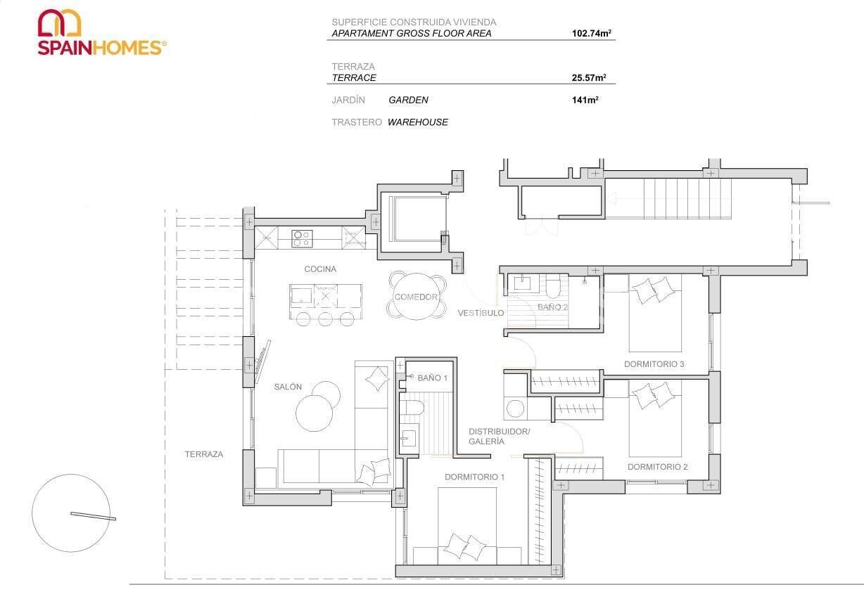 Penthouse à Torre-Pacheco, Murcia, Espagne 3 chambres, 112 m2 No. 73963
