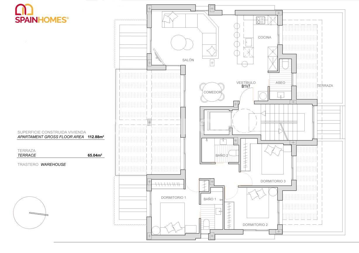 Penthouse à Torre-Pacheco, Murcia, Espagne 3 chambres, 112 m2 No. 73963