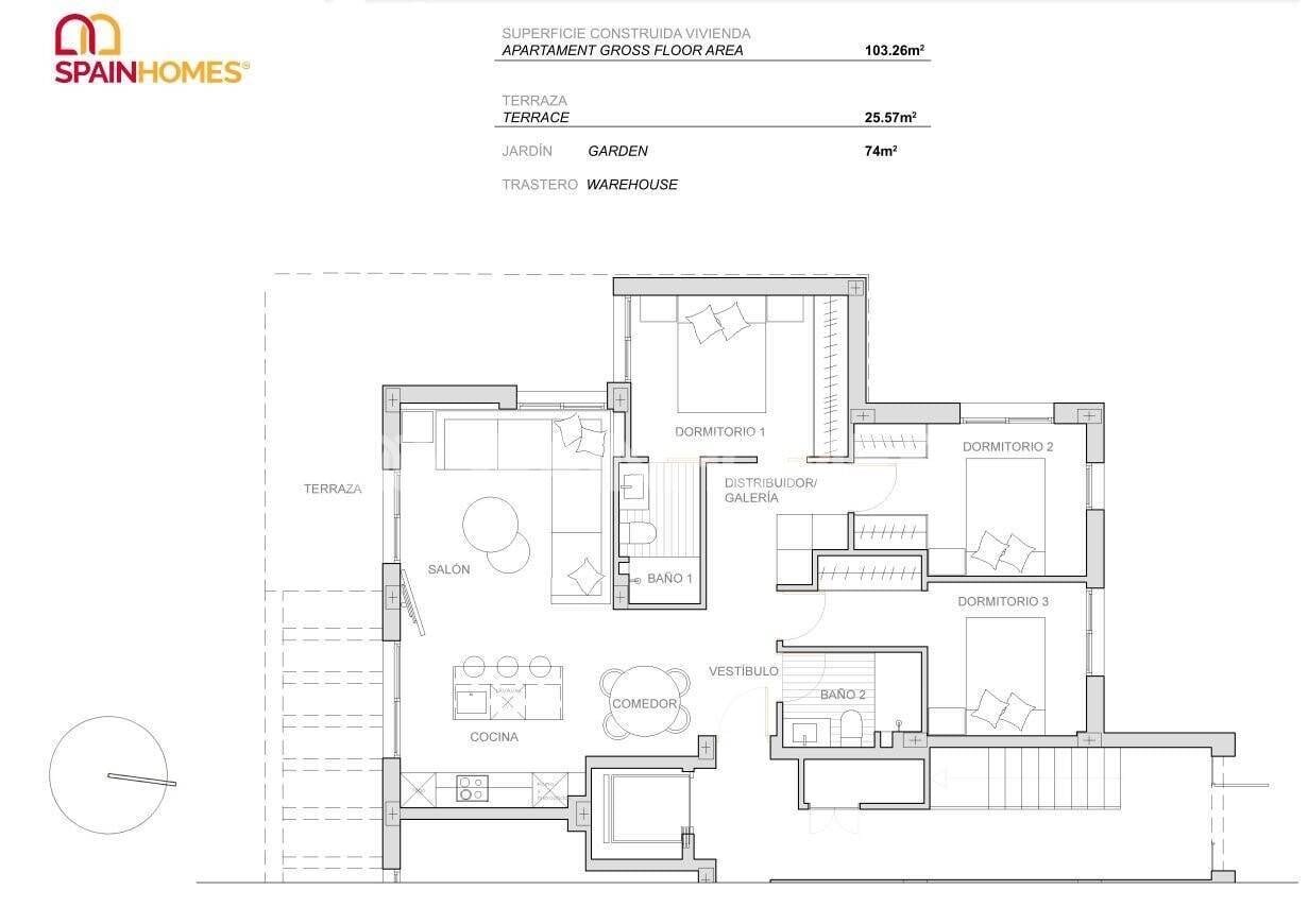 Penthouse à Torre-Pacheco, Murcia, Espagne 3 chambres, 112 m2 No. 73963