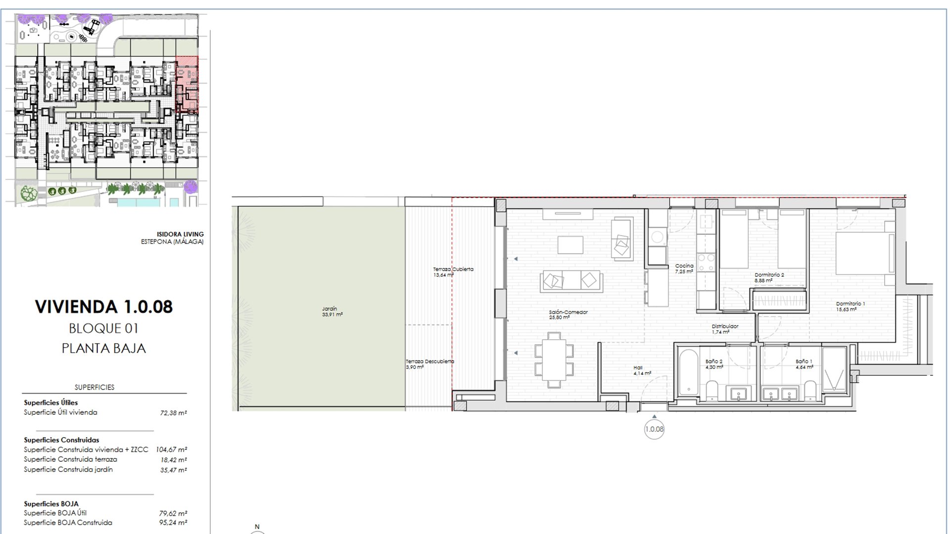 Apartamento en Isidora Living, Málaga, España 2 dormitorios, 104.67 m2 No. 57812